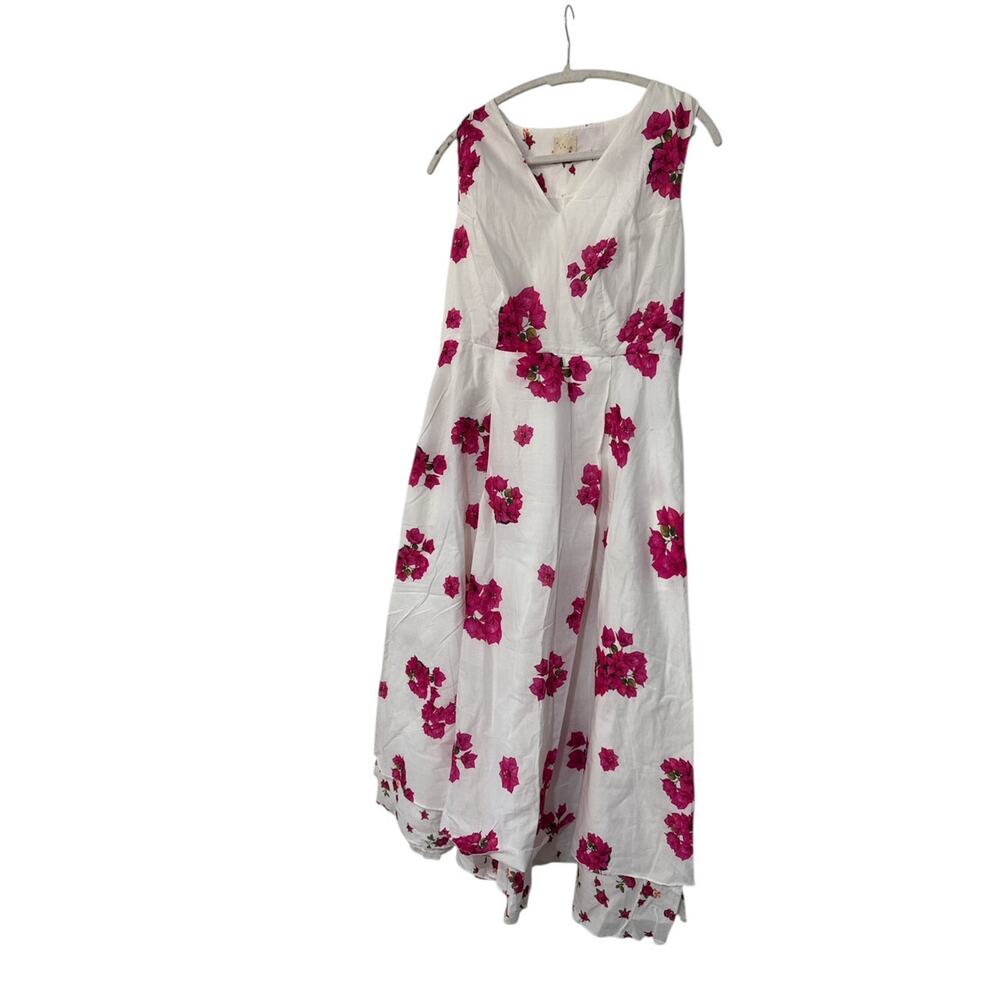 NICOBAR Ceylon Layered MIDI Dress - White & Fuchsia Print SZ L